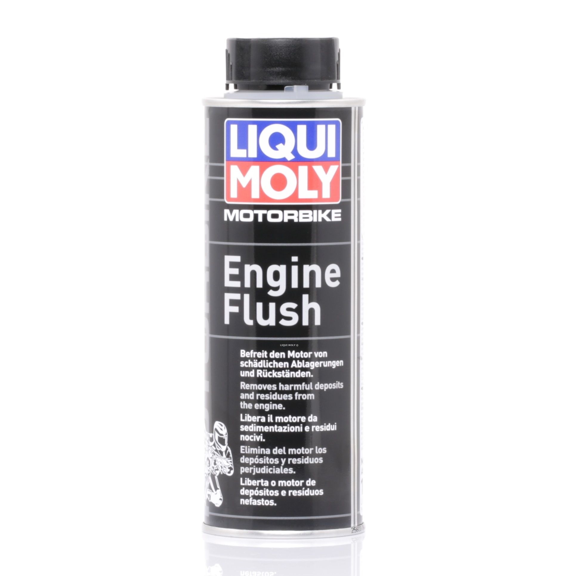 Lata LIQUI MOLY Motorbike Engine Flush de 250 ml sobre fondo blanco