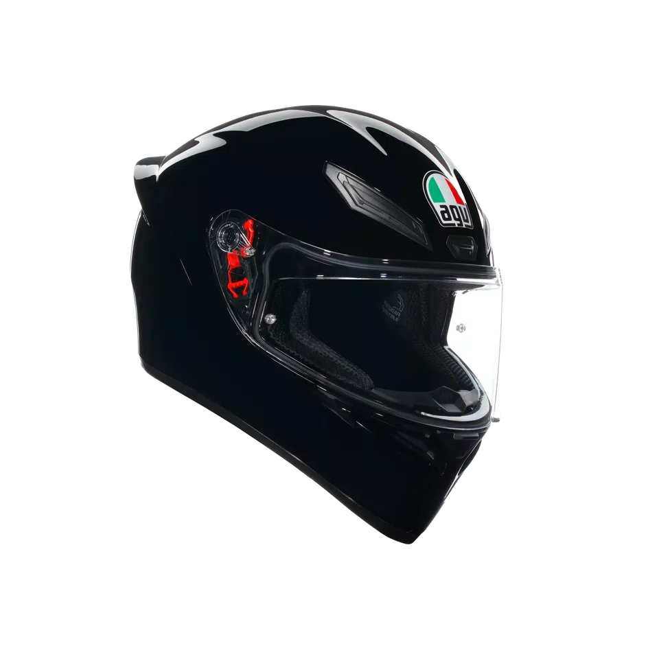 Vista angular oficial del AGV K1 S negro; imagen candidata para la versión negro mate liso