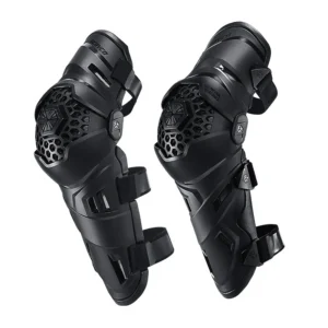 Par de rodilleras Scoyco K58 negras con protección de espinilla, correas y paneles ventilados tipo panal
