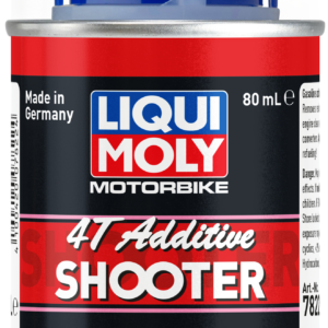 Lata LIQUI MOLY Motorbike 4T Additive Shooter de 80 ml sobre fondo blanco