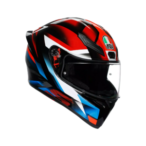 AGV K1-S gráfico negro con detalles rojos, blancos y azules, imagen proporcionada por MotoMundo