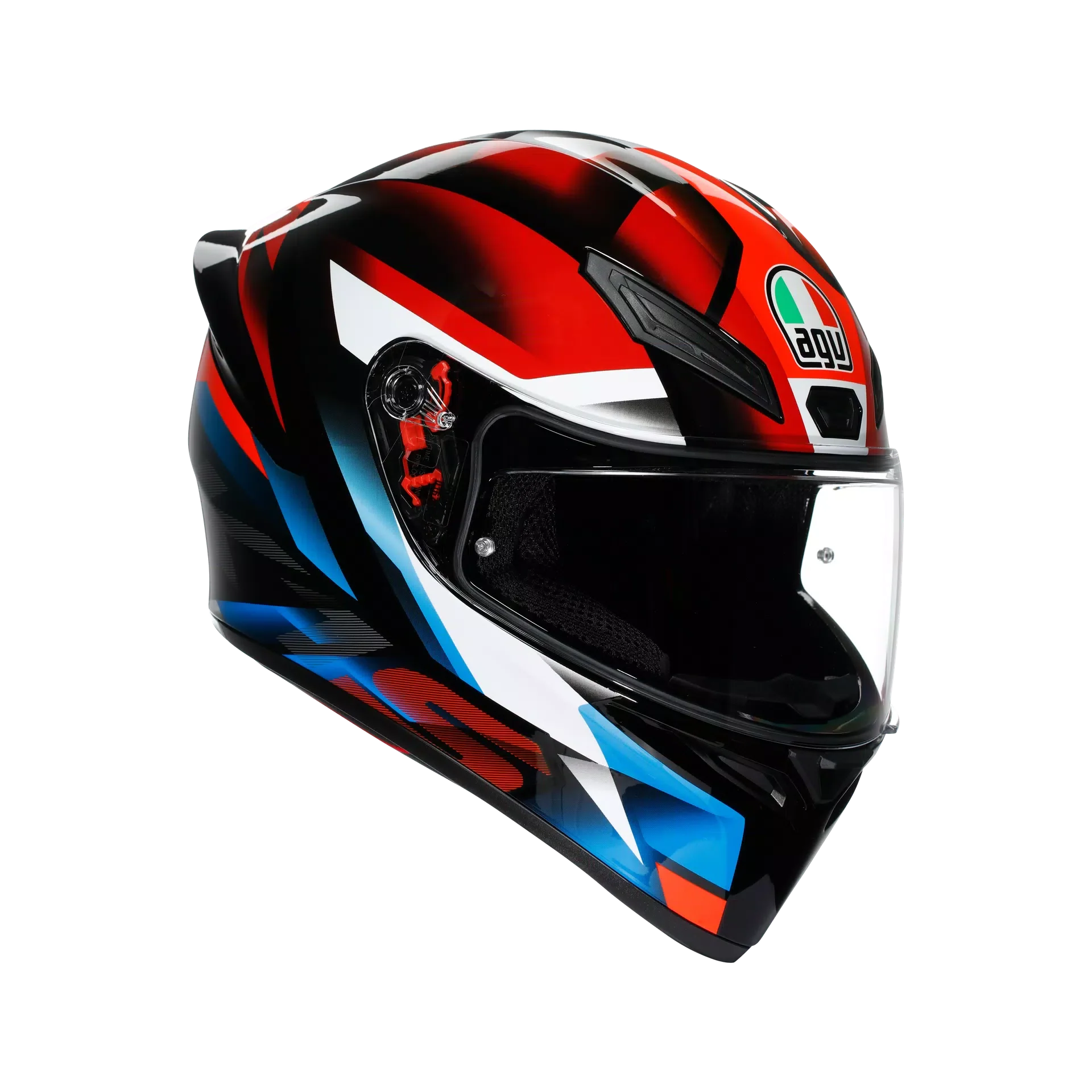 AGV K1-S gráfico negro con detalles rojos, blancos y azules, imagen proporcionada por MotoMundo