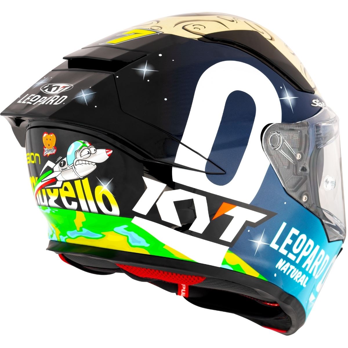 Vista posterior izquierda del casco KYT R2R Max Dennis Foggia Mugello 2022