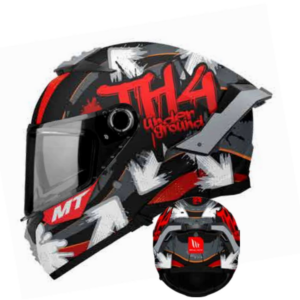 Casco MT Thunder 4 SV Underground Rojo, gráfica B5 mate, vista lateral sobre fondo blanco