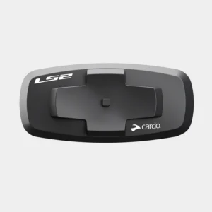 Unidad LS2 Intercom 4X con marca LS2 y Cardo sobre fondo gris claro